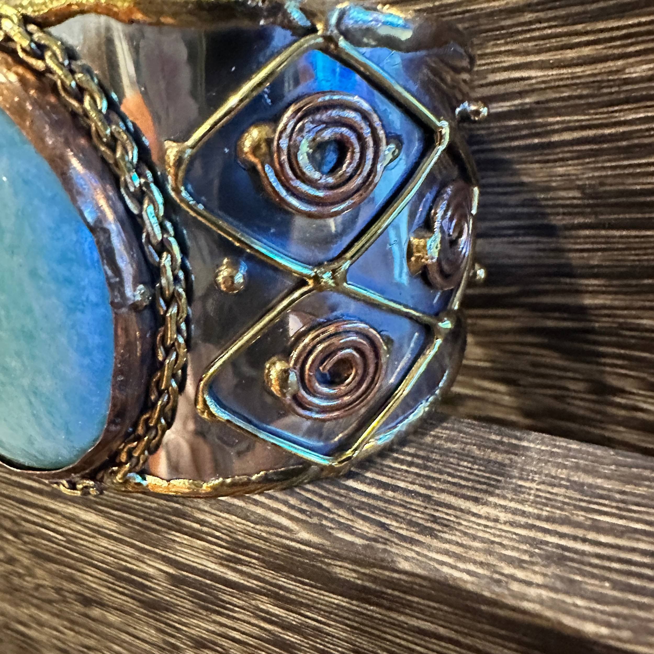 Other Artisan-Made Adjustable Cuff Bracelet with Amazonite Green S Size ONE SIZE - 3 Thumbnail