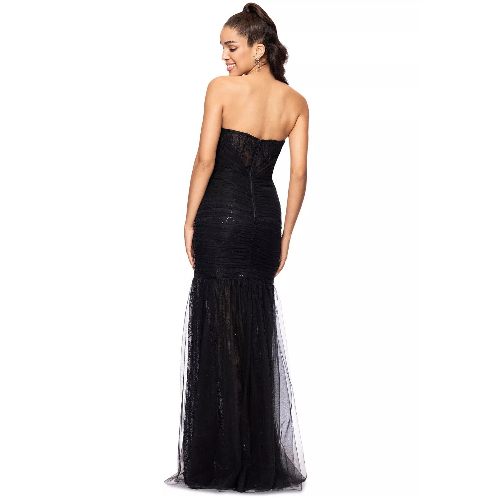 Other Betsy & Adam Women's Black Sequined Lace Corset Gown Size 8. Size M / US 6-8 / IT 42-44 - 4 Thumbnail