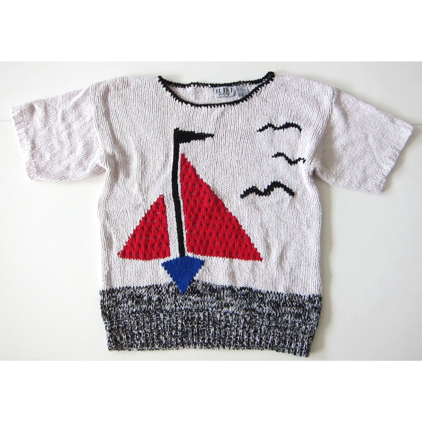 Nautica VINTAGE H D I Hand Knit Silk White Sail Boat Nautical Short Sleeve Sweater S Womens Classics Size S / US 4 / IT 40 - 2 Thumbnail
