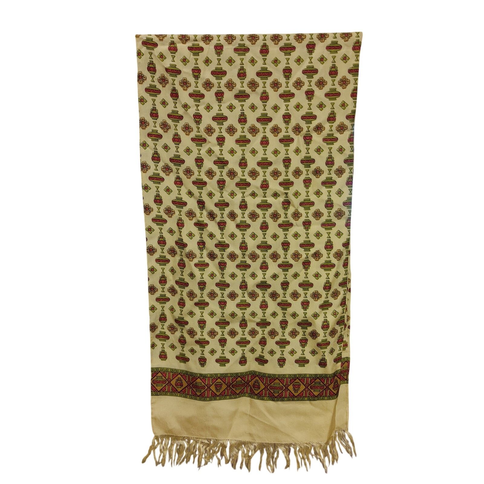Other PureSilk Wrap Shawl Beige Japanese Ornate Quiet Luxury Scarf Size ONE SIZE - 2 Thumbnail