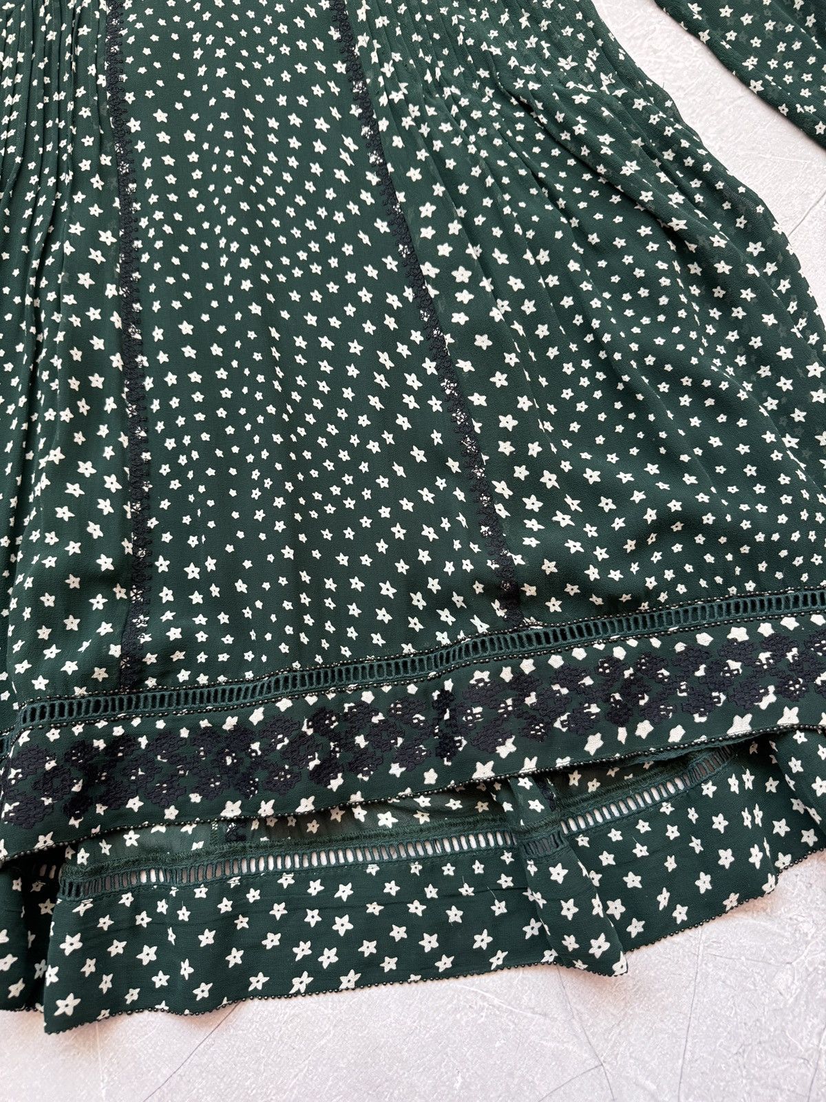 Other Brora Silk Star Print Embroidered Dress Dark Green Size L / US 10 / IT 46 - 11 Thumbnail