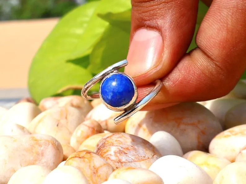 Handmade Lapis Lazuli Ring, Handmade Jewelry, Sterling Silver Ring Size ONE SIZE - 1 Thumbnail