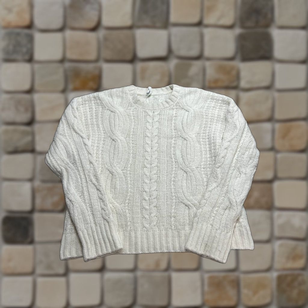 Splendid Womens Small White Cable Knit Pullover Sweater Splendid Classic Pullover Solid Knit Crew Neck Casual Moyen Size S / US 4 / IT 40 - 1 Thumbnail