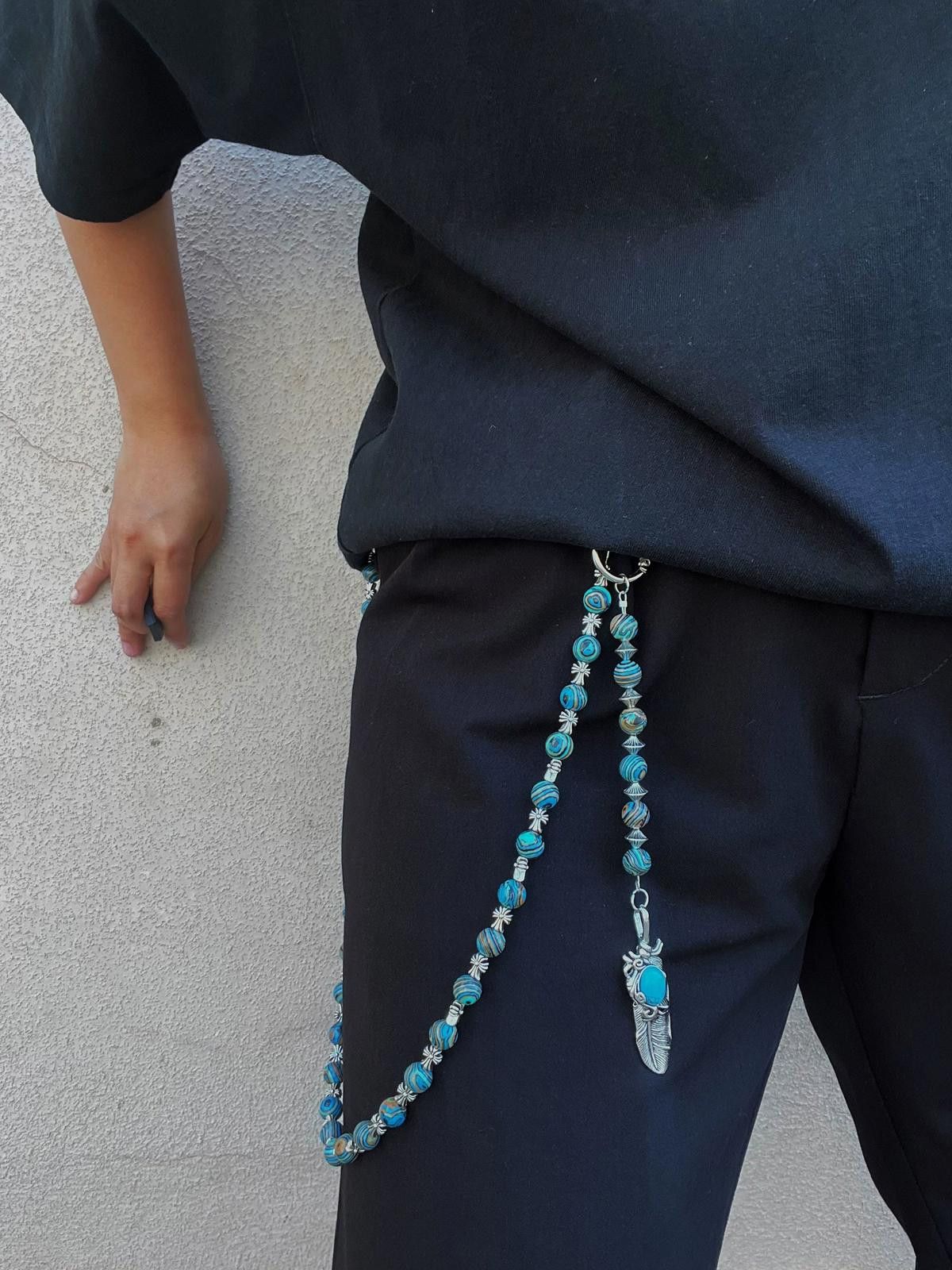 Jewelry Turquoise Beaded Chain Accessory with Feather Charm Size ONE SIZE - 1 Thumbnail