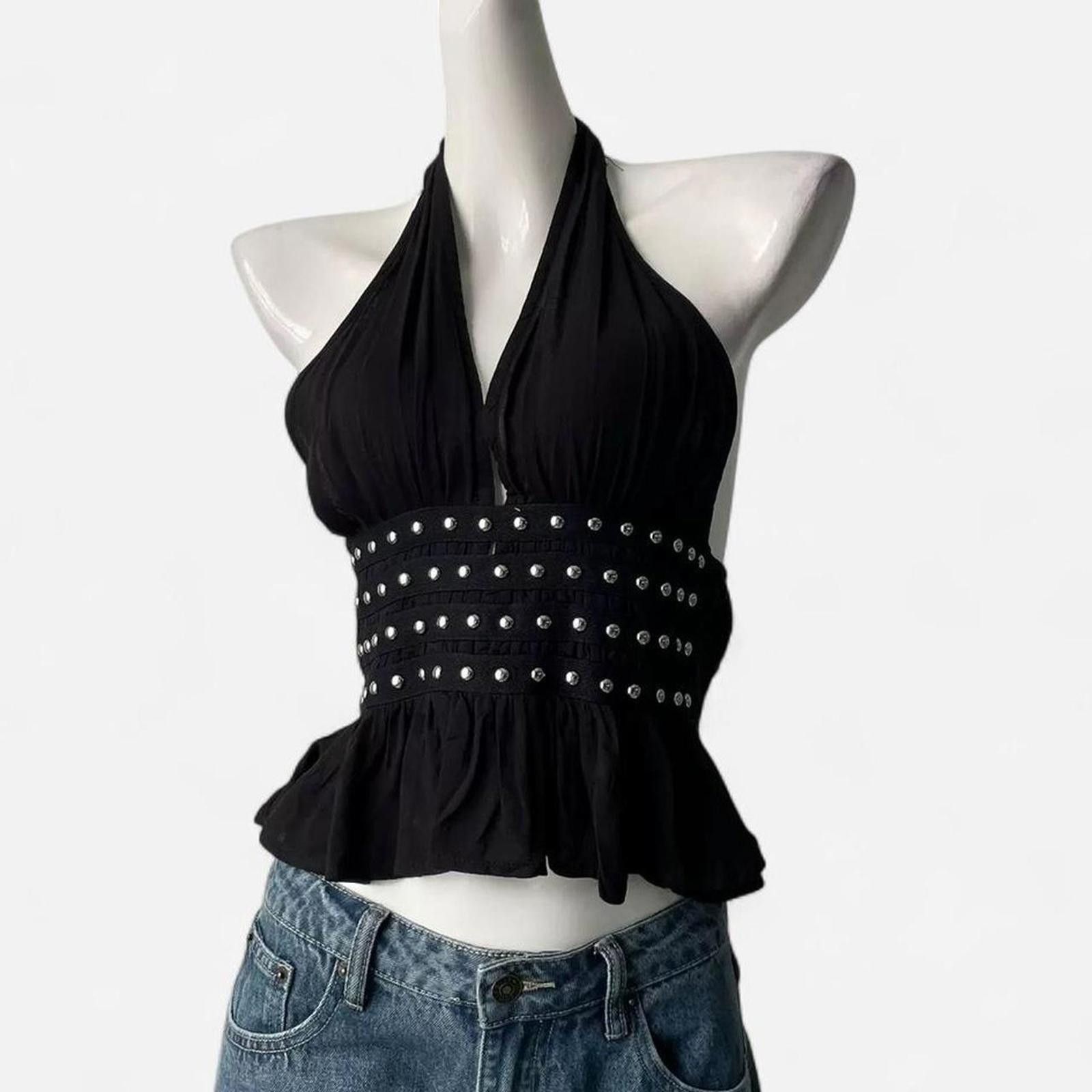 Cider Cider Halter neckline rivet ruffle hem crop tank top Size L Size L / US 10 / IT 46 - 3 Thumbnail