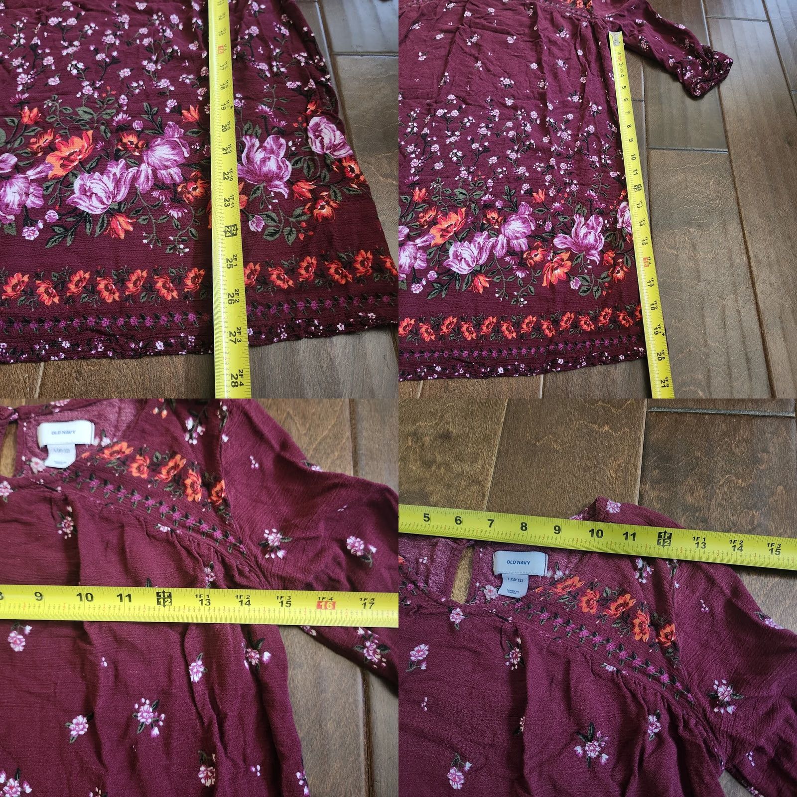 Old Navy Old Navy Dress Womens Junior Burgundy Floral 3/4 Sleeve Long L Red Pattern Floral Casual Travel Summer Spring Fall Womens Size L / US 10 / IT 46 - 8 Thumbnail