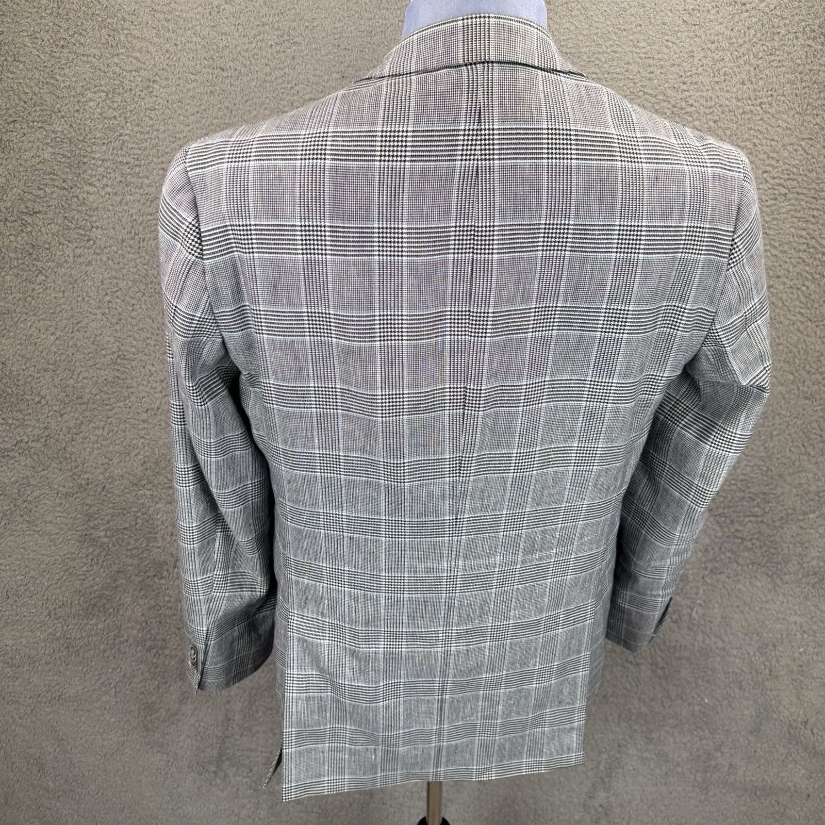 Jos. A. Bank Jos A Bank Blazer Mens 40L White Navy Glen Plaid Sport Coat Cotton Linen Blend Regular Long Notch JAB 80s 90s Classic Designer USA Mens Size 40R - 6 Thumbnail