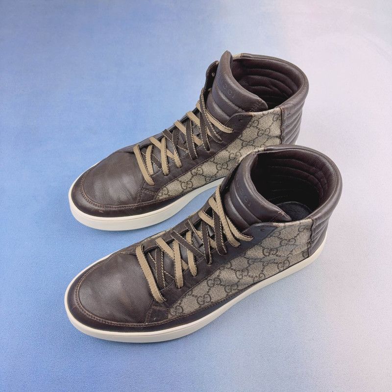Gucci Gucci Brown Leather High-Top Sneakers 0079 Size US 9.5 / EU 42-43 - 1 Thumbnail