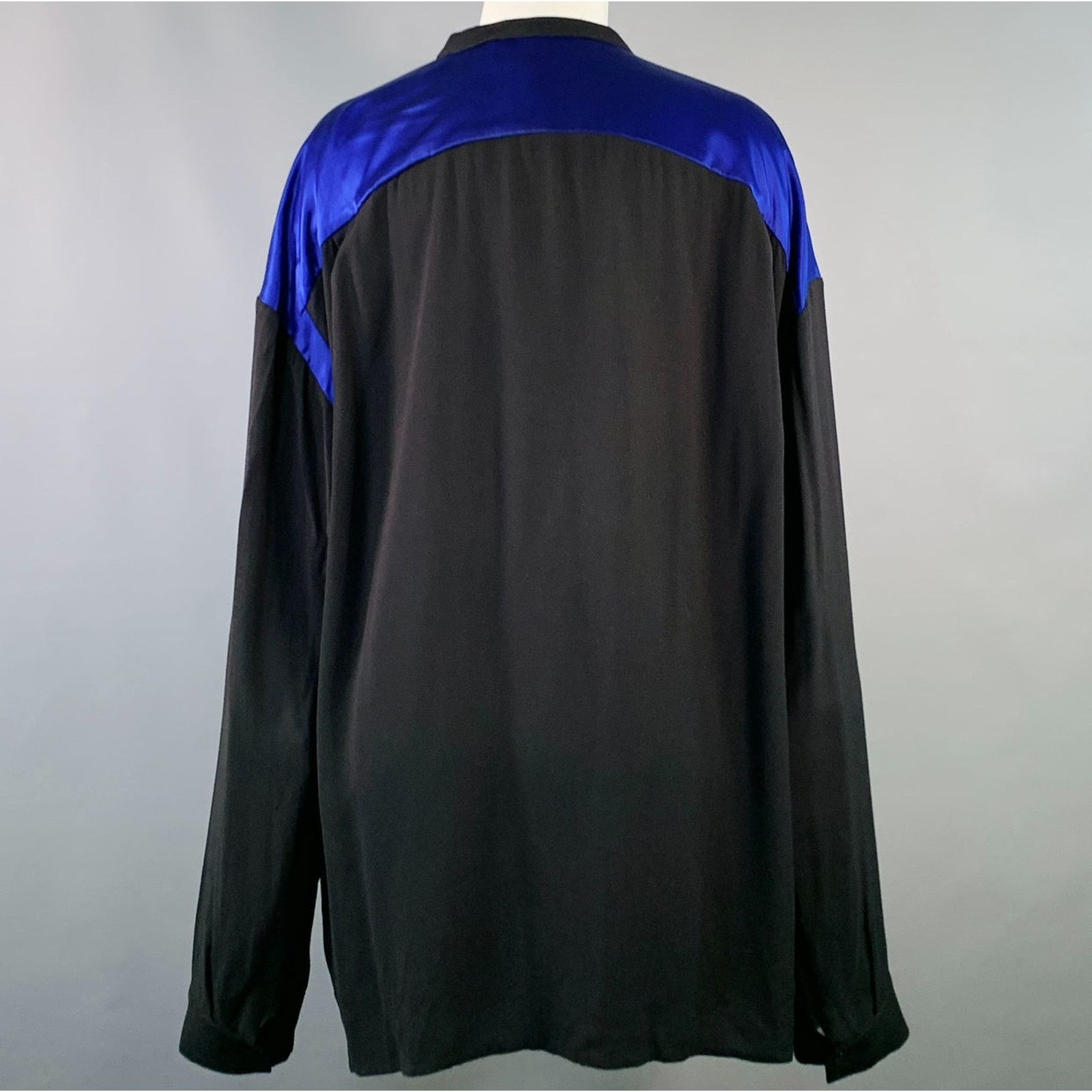 Haider Ackermann Black Blue Viscose Silk Nehru Collar Hidden Buttons Shirt Size S / US 4 / IT 40 - 3 Thumbnail