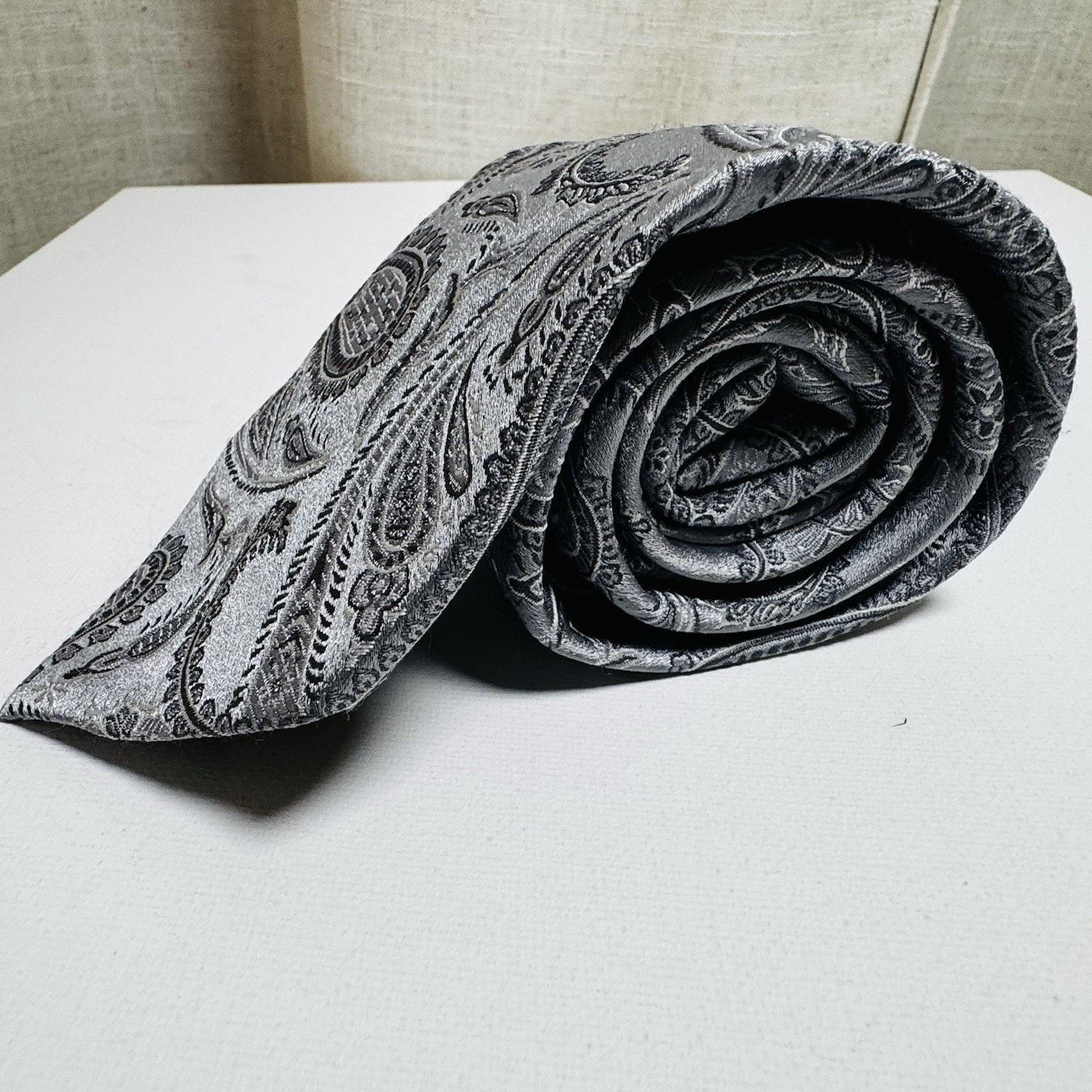 Stafford Stafford Essentials Silver Gray Paisley Silk Tie Size ONE SIZE - 14 Thumbnail