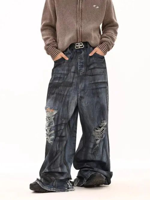 VIBE Vintage washed corrugated ripped wide-leg jeans Size US 34 / EU 50 - 6 Thumbnail