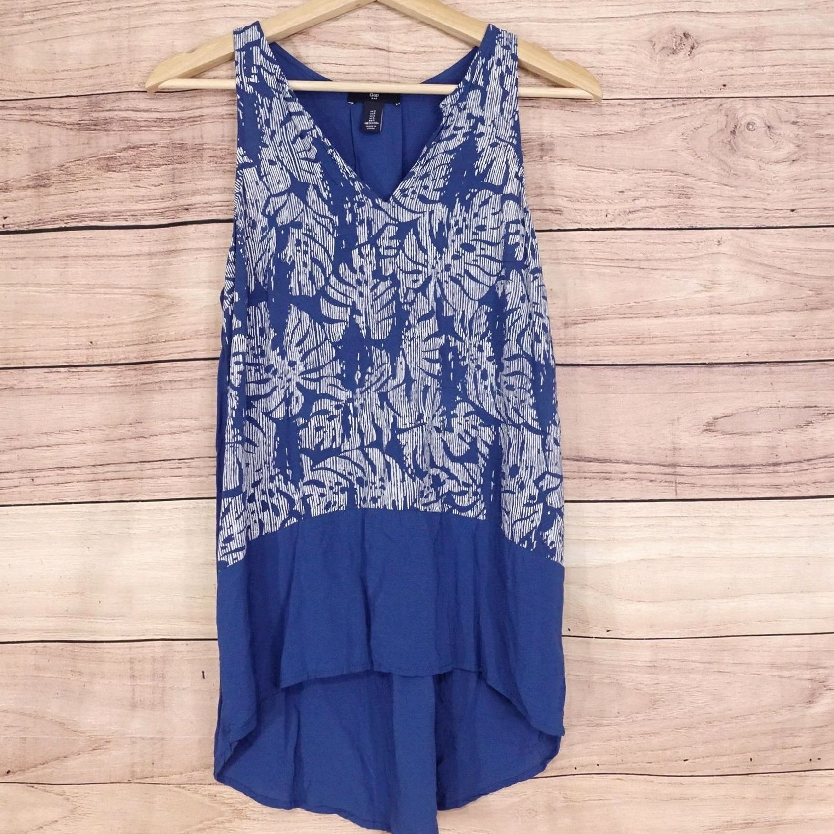 Gap Gap Tank Womens S Blue Floral Tropical V-Neck High-Low Tunic Sleeveless Size S / US 4 / IT 40 - 2 Thumbnail