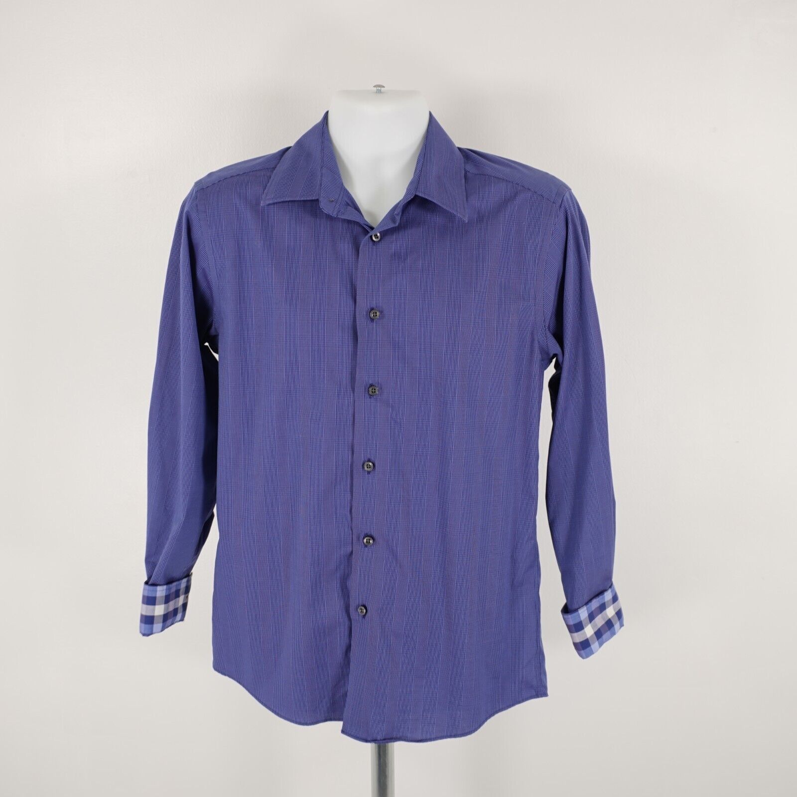 Egara Egara Blue Non Iron Slim Fit Medium Flip Cuff Collared Dress Size US M / EU 48-50 / 2 - 4 Thumbnail