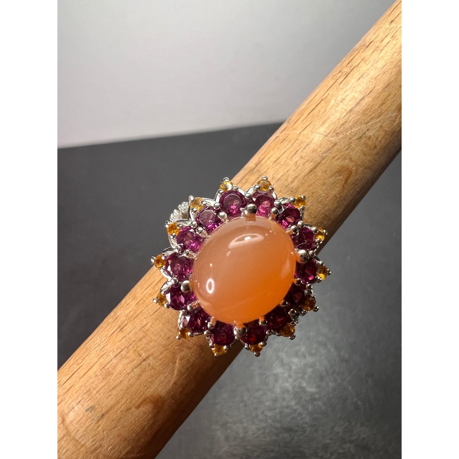 Other Peach moonstone rhodolite ring in sterling silver size 7 Size ONE SIZE - 3 Thumbnail