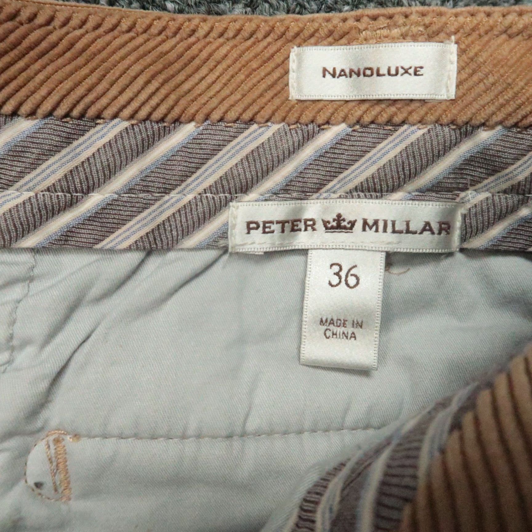Peter Millar Pants Mens 36x33 Brown Corduroy Chino Flat Front Tailored Regular