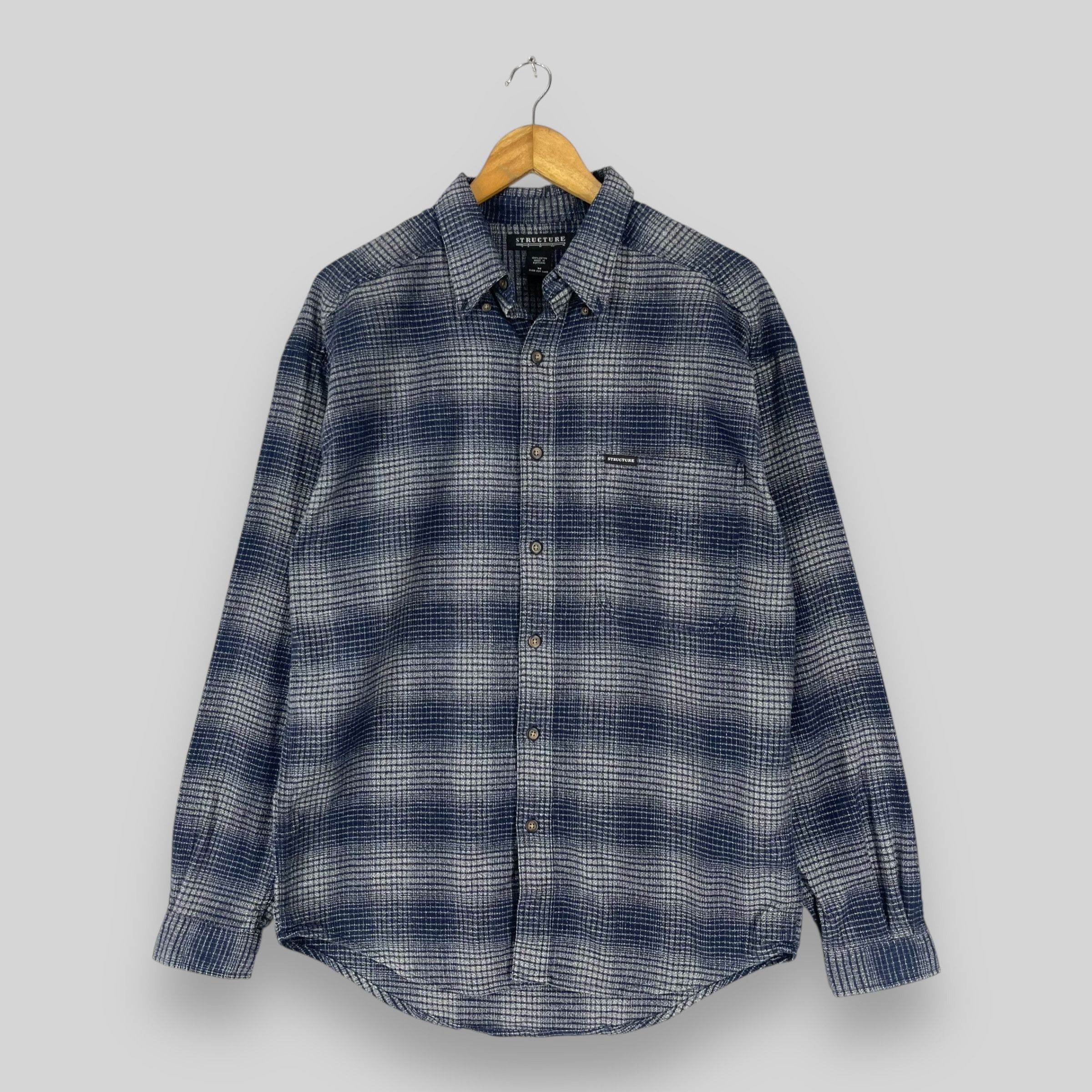 Flannel Vintage Plaid Checkered Shadow Blue Minimalist Flannel Shirt Size US M / EU 48-50 / 2 - 1 Thumbnail