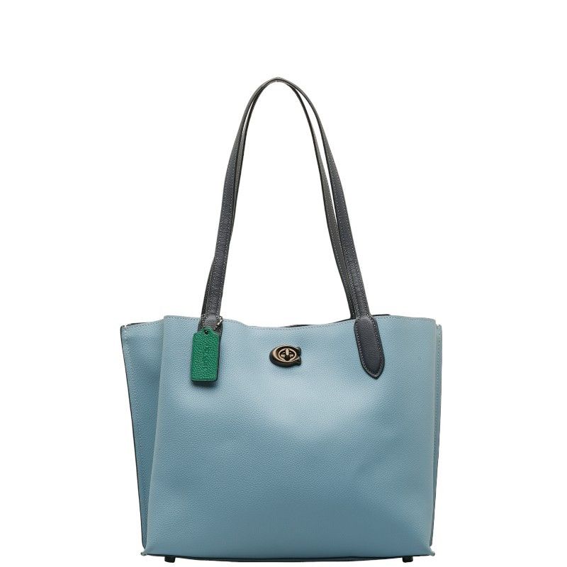 image of Coach Willow Pebble Leather Tote in Blue, Women's