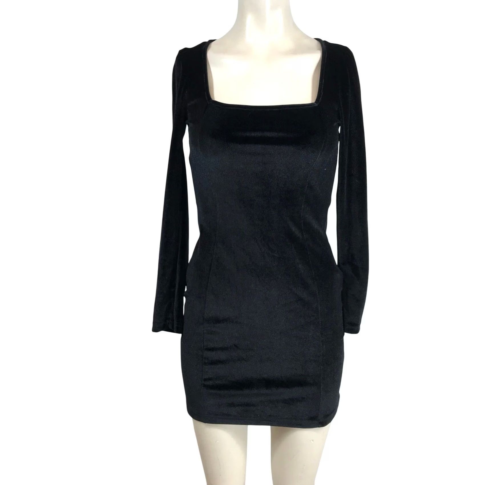 Velvet Womens Black Velvet Square Neck Long Sleeve Bodycon Mini Dress S Size S / US 4 / IT 40 - 2 Thumbnail