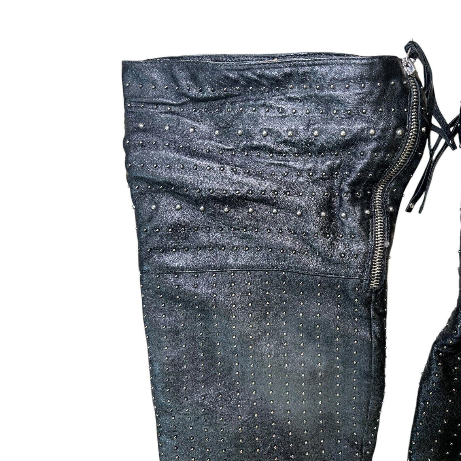 Designer Sam Edelman Black Leather Studded Over Knee Wedge Boots 7.5 Size US 7.5 / IT 37.5 - 5 Thumbnail