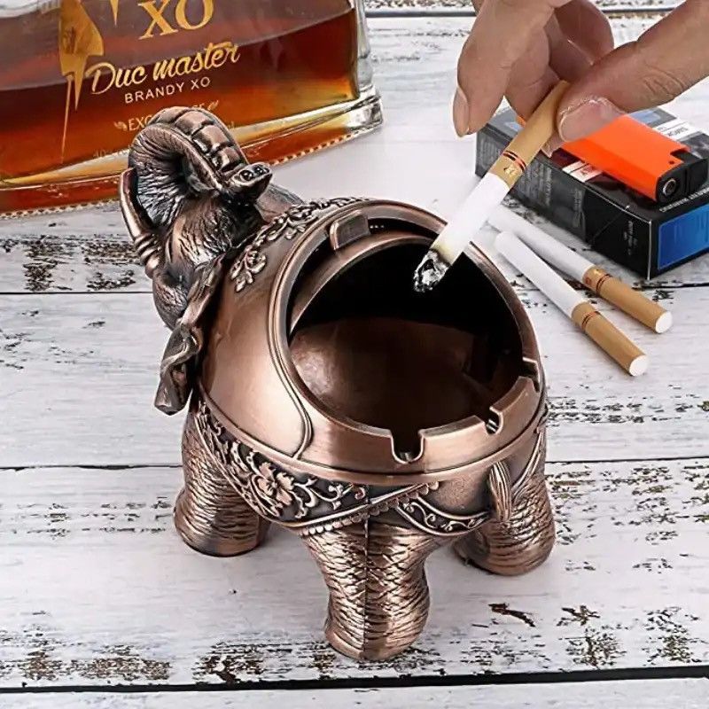 Vintage Windproof Ashtray with Lid-Elephant Shaped Table Ashtray Size ONE SIZE - 2 Thumbnail