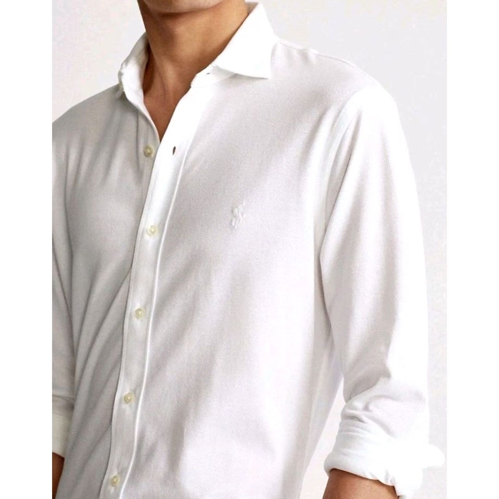 Ralph Lauren VINTAGE Polo Ralph Lauren White Logo Knit Pique Oxford Shirt XXL White Pony Textured Honeycomb Button-Up Classic Preppy Mens Shirt Size US XXL / EU 58 / 5 - 2 Thumbnail