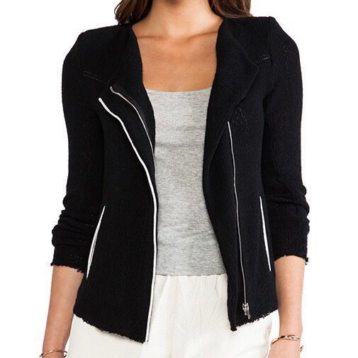 image of Iro, Dana Jacket Black Knit, White Contrast Sheepskin Leather Trim, Women’S 36, Women's (Size XS)