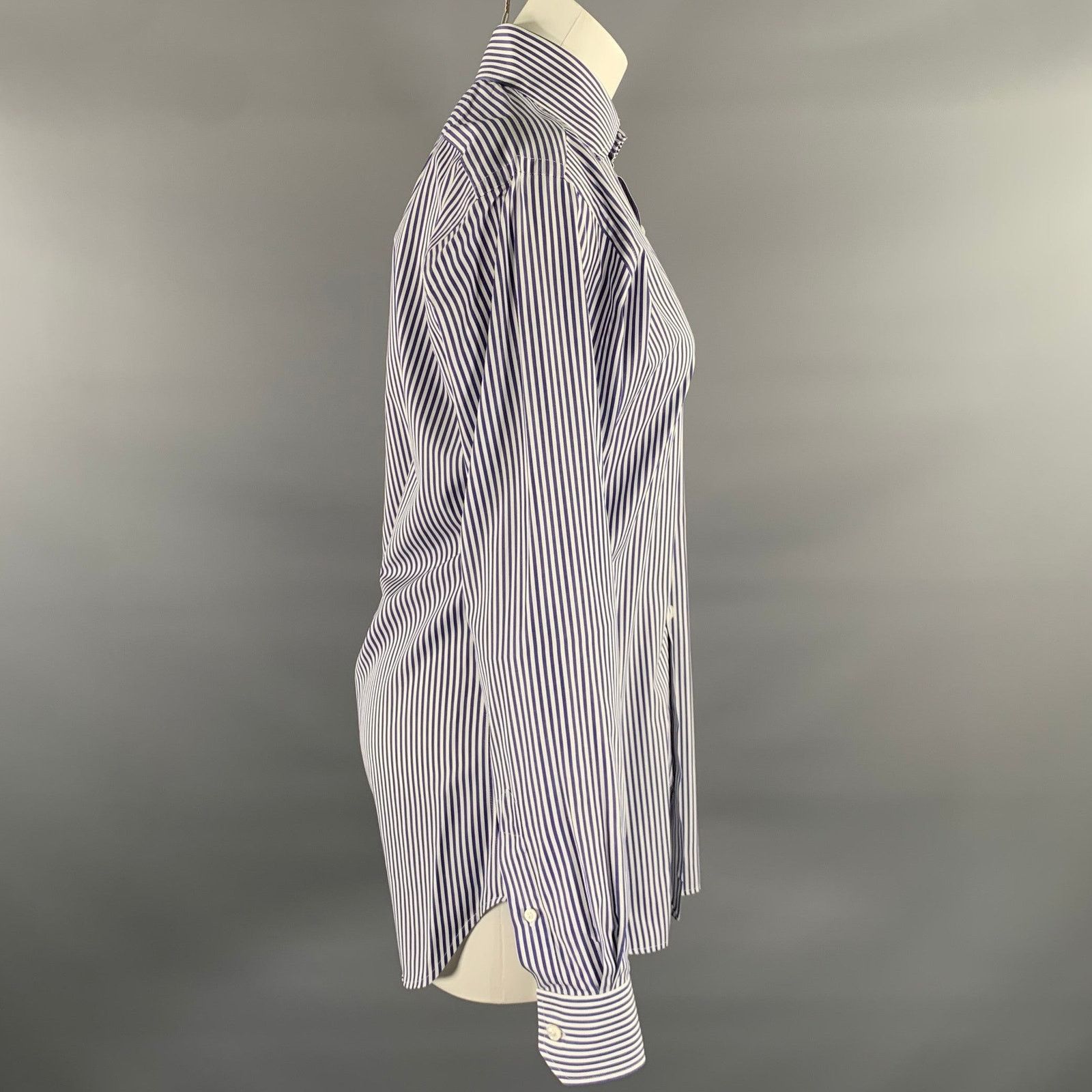 Hamilton Size S White Navy Stripe Cotton Spread Collar L/S Shirt Size US S / EU 44-46 / 1 - 2 Thumbnail