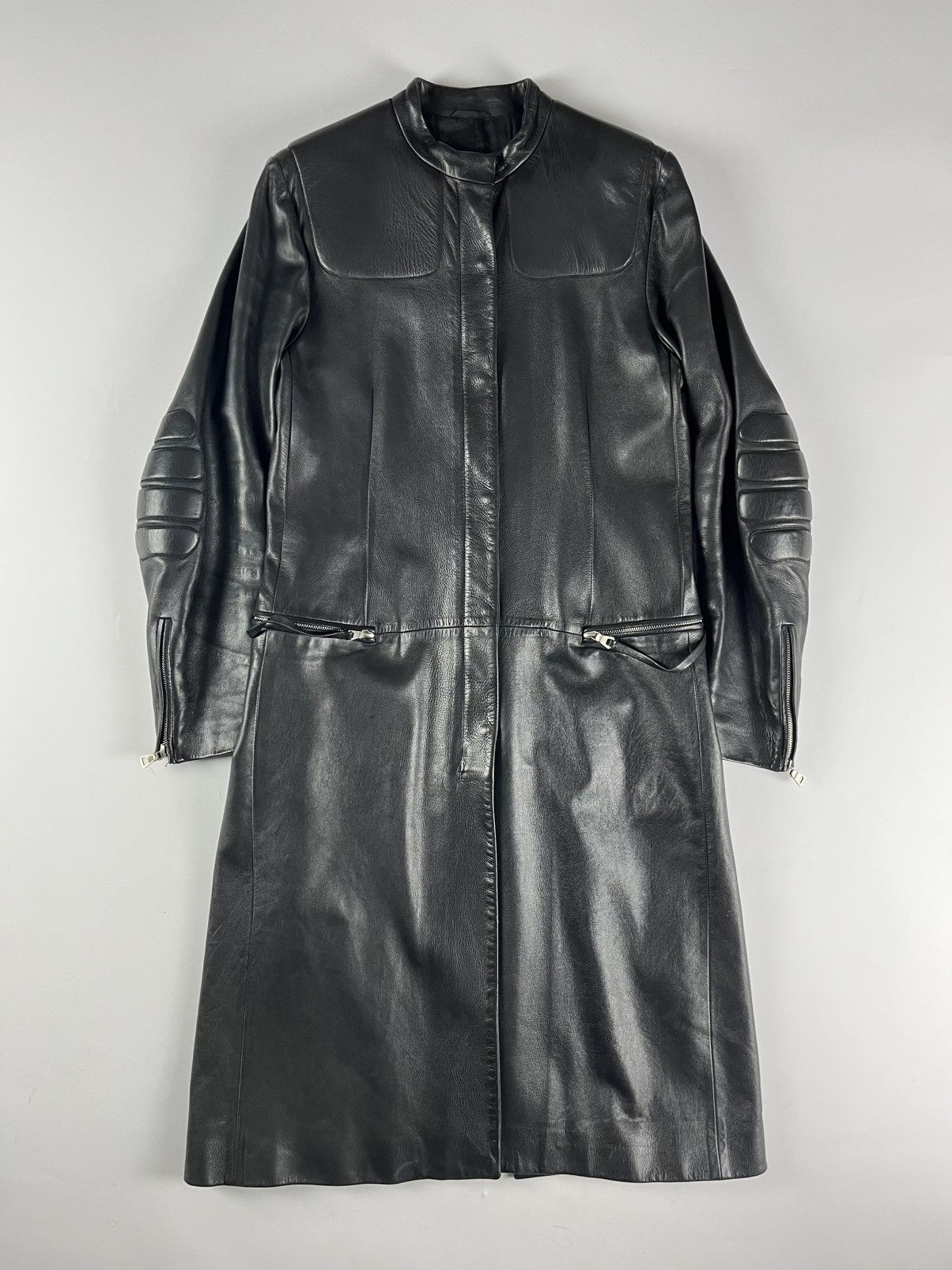 Prada Prada Black Leather Padded Shoulder Coat FW 1999 Size S / US 4 / IT 40 - 1 Thumbnail