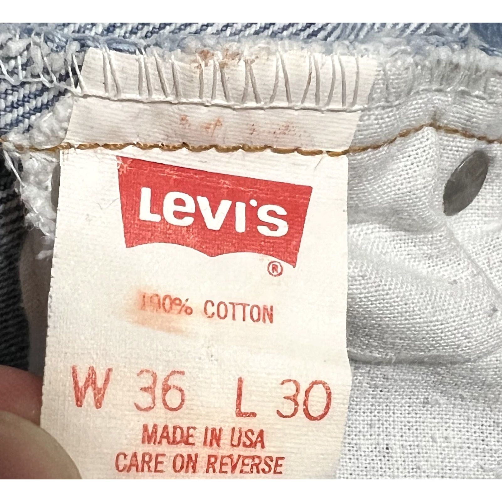 Levi's VINTAGE Levi's 505 Orange Tab Jeans Mens Tag 36x30 Measure 34x29 Stained Denim Blue 90s Mens Regular 34x29 Jeans Size US 34 / EU 50 - 7 Thumbnail