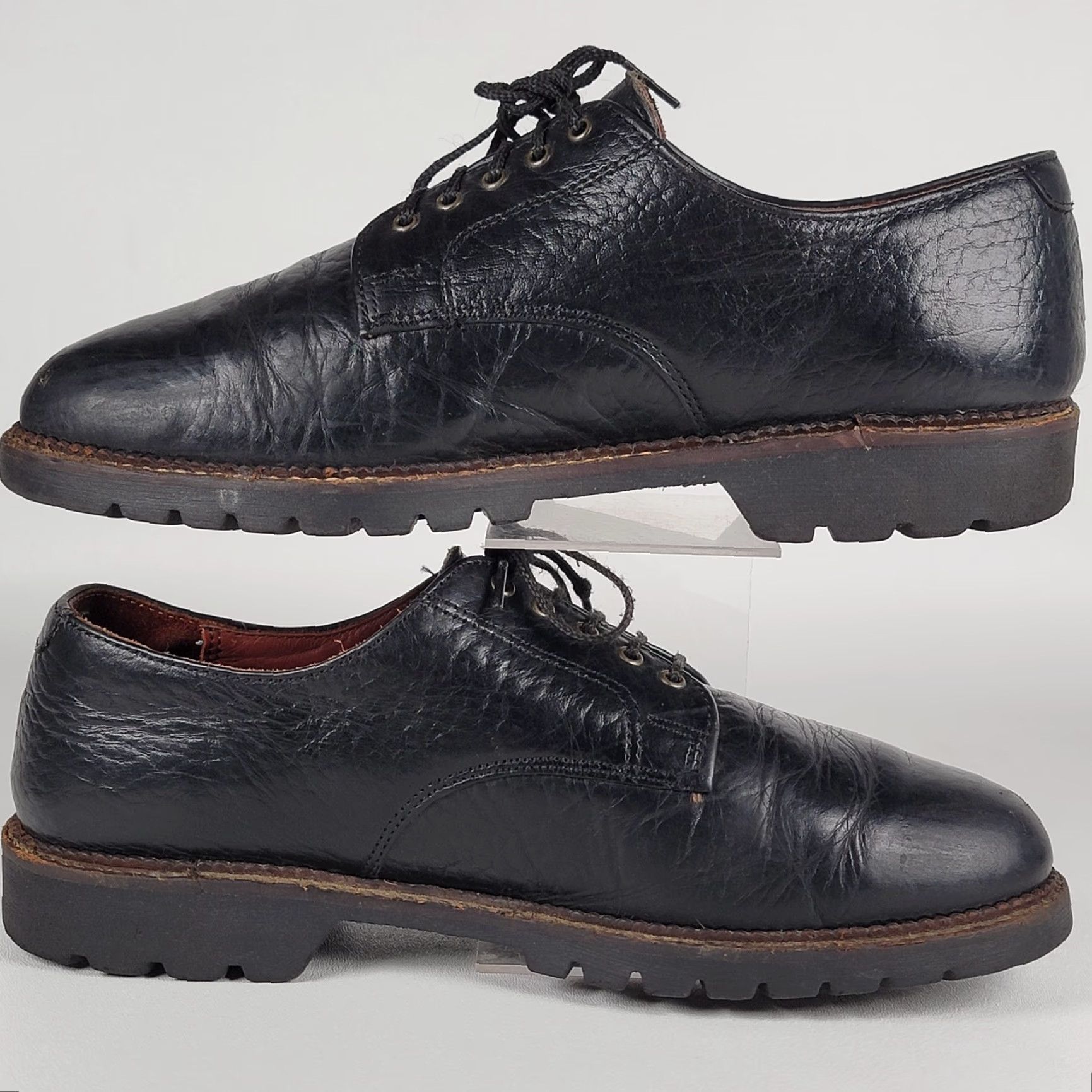 Vintage HS Trask Bison Black Leather Men's Casual Bluchers 5-hole US Size 9 M Shoes Spring Summer Fall Winter Mens Size US 9 / EU 42 - 4 Thumbnail
