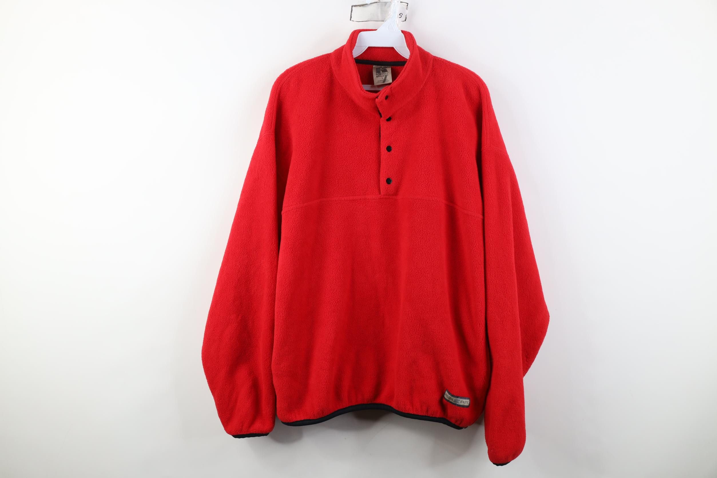 Russell Athletic Vintage 90s Russell Athletic Button Fleece Sweater Red USA Size US L / EU 52-54 / 3 - 1 Thumbnail