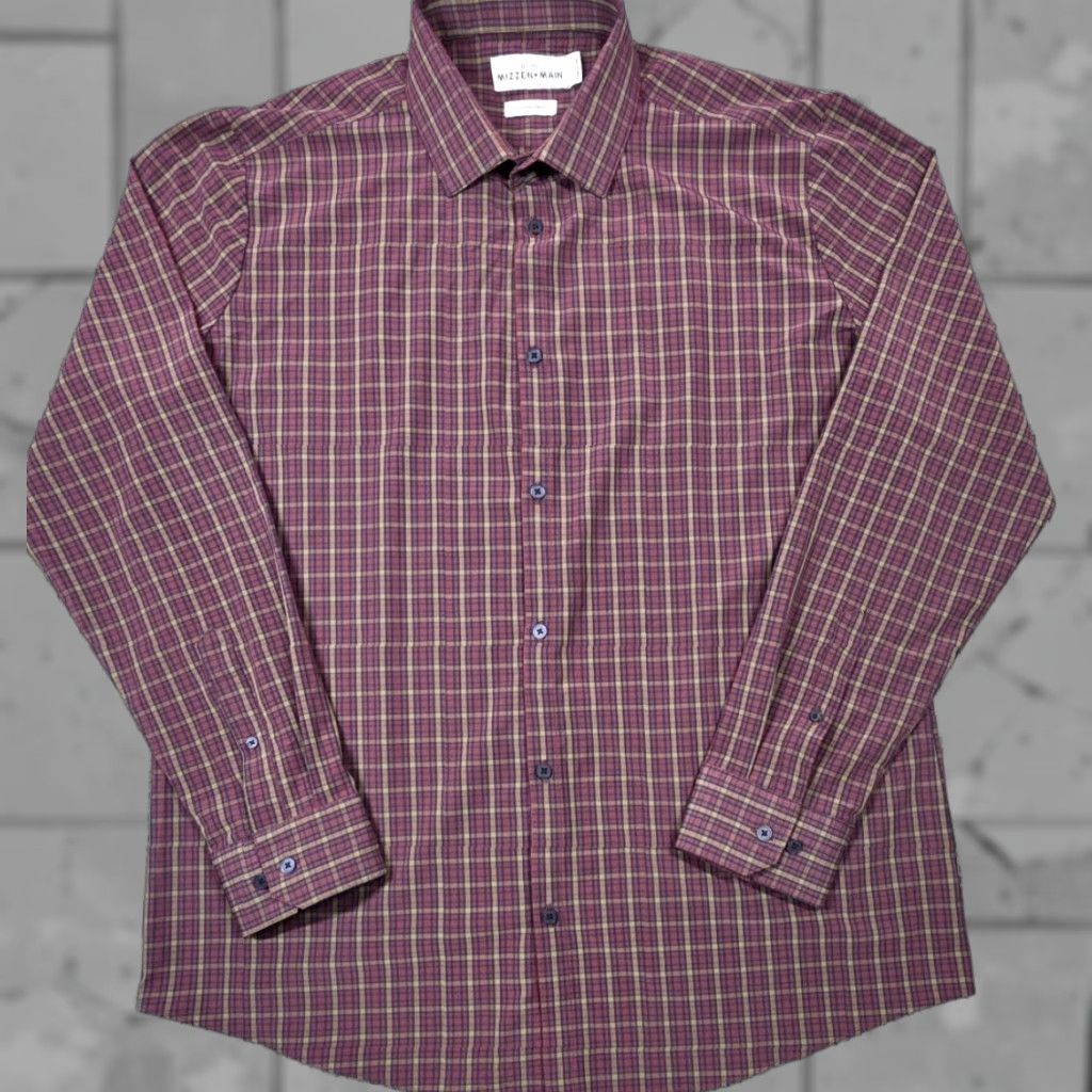 Mizzen+Main Mizzen+Main Leeward Mens Button-Up Shirt 2XL Maroon Plaid Trim Fit Performance Casual Workwear Capable Slim Classic Style Size US XXL / EU 58 / 5 - 1 Thumbnail