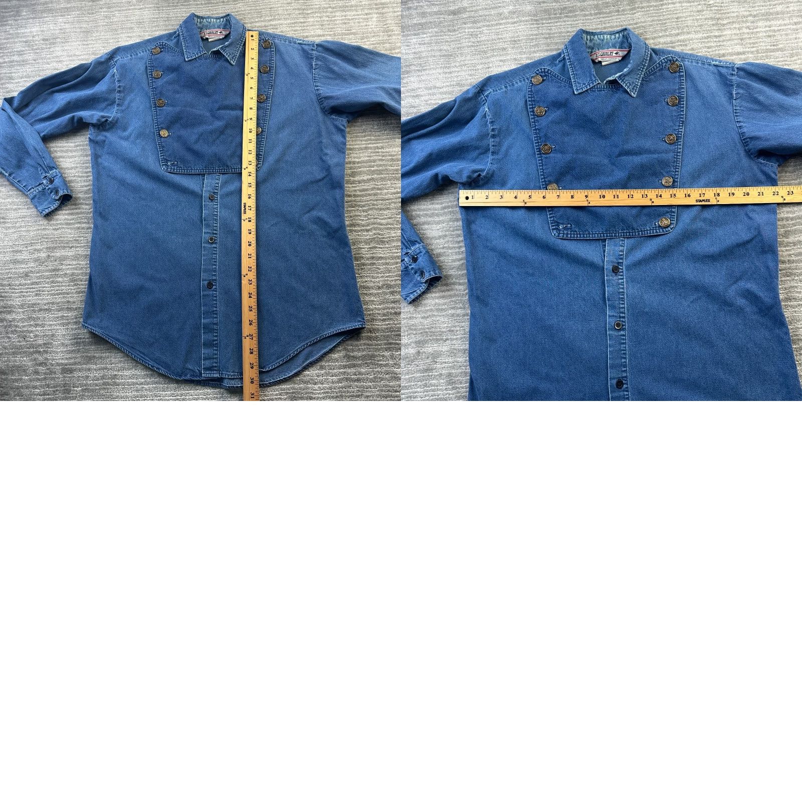 Denime VINTAGE US Cavalry Shirt Mens Small Blue Denim Button Up Military USA Made Size US S / EU 44-46 / 1 - 8 Thumbnail