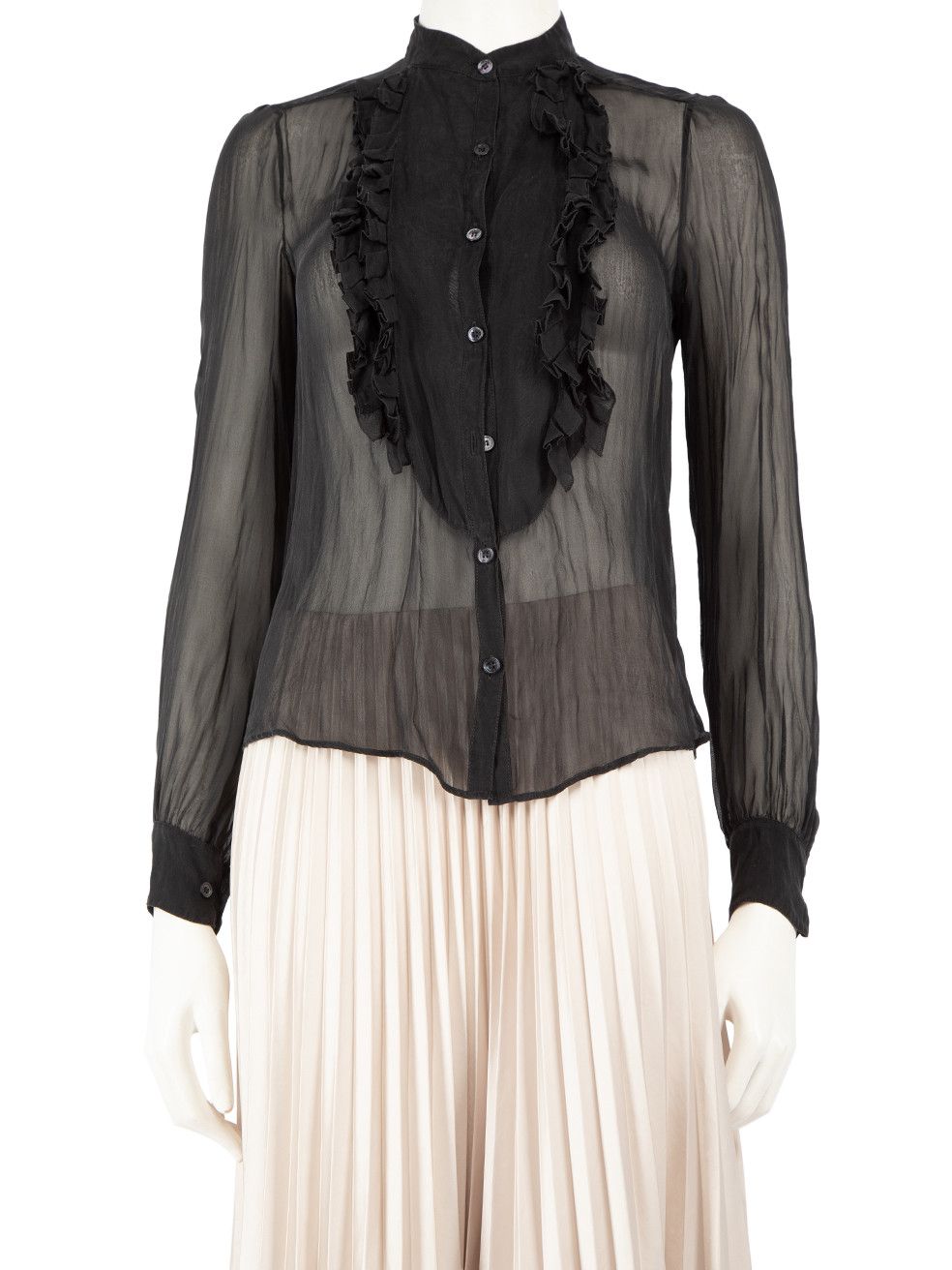 image of Chloe Black Ruffle Accent Shirt, Women's (Size Small)