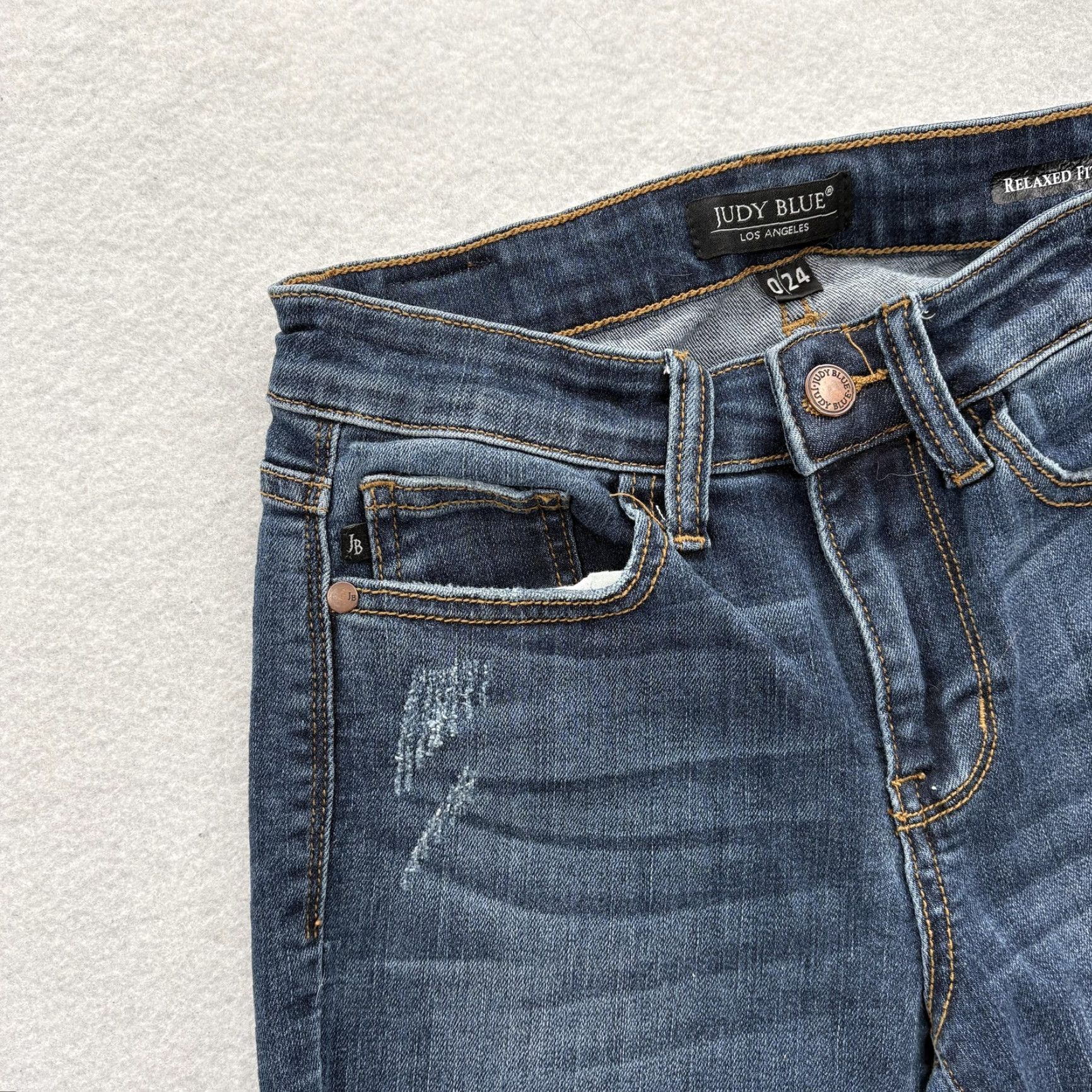 Denime Judy Blue Relaxed Fit Straight Jeans Womens 0/24 Blue Mid Rise Stretch Denim Size 42" / US 20 - 3 Thumbnail