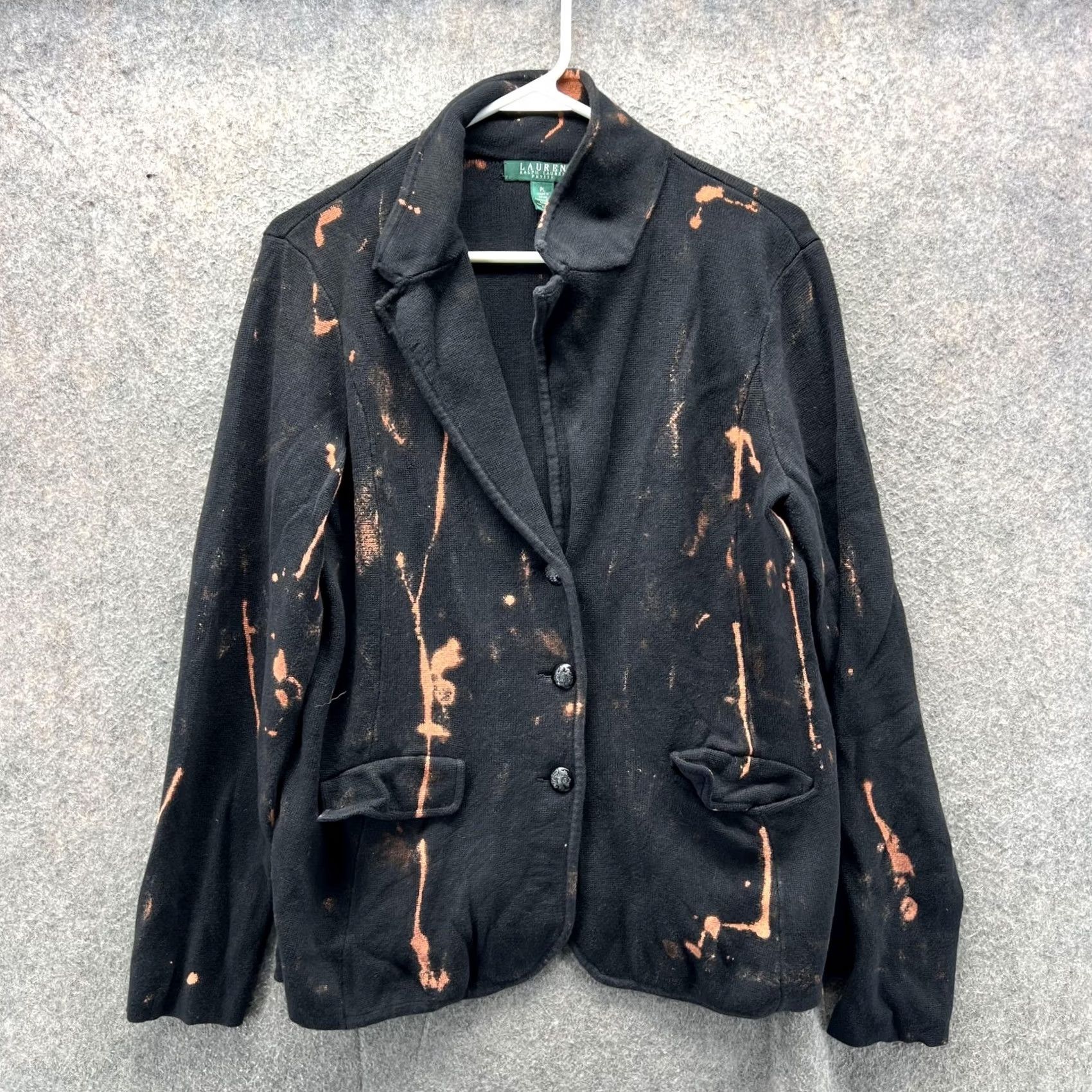 Ralph Lauren Lauren Ralph Lauren Womens Petite L Black Knit Blazer Jacket Bleach Stain Size L / US 10 / IT 46 - 2 Thumbnail