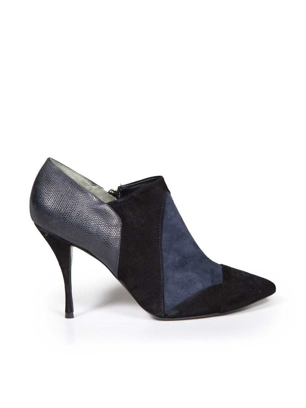 image of Tory Burch Navy Suede Panelled Pointed-Toe Heel Shoes, Women's (Size 11)