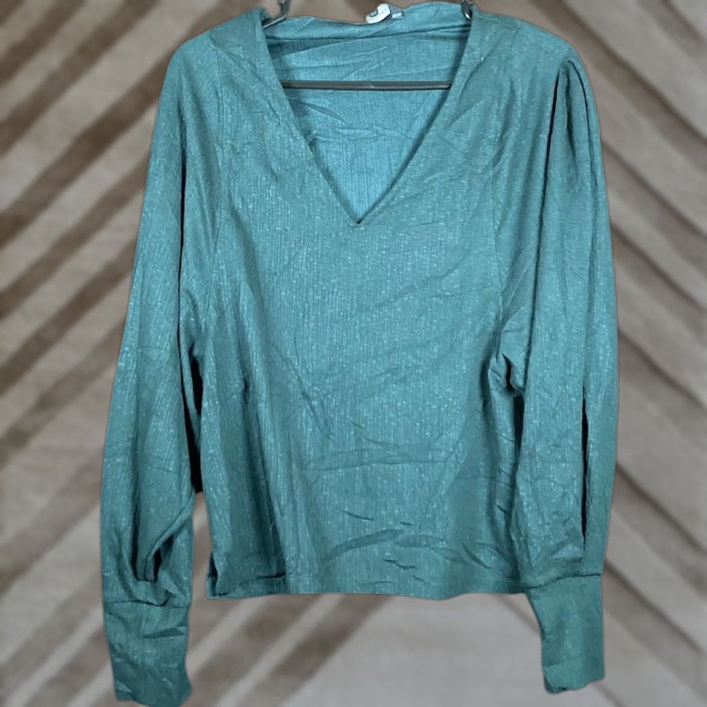 Banana Republic Banana Republic Blouse Womens Dark Green V-Neck Long Sleeve Stretch Small Shirt Size S / US 4 / IT 40 - 1 Thumbnail