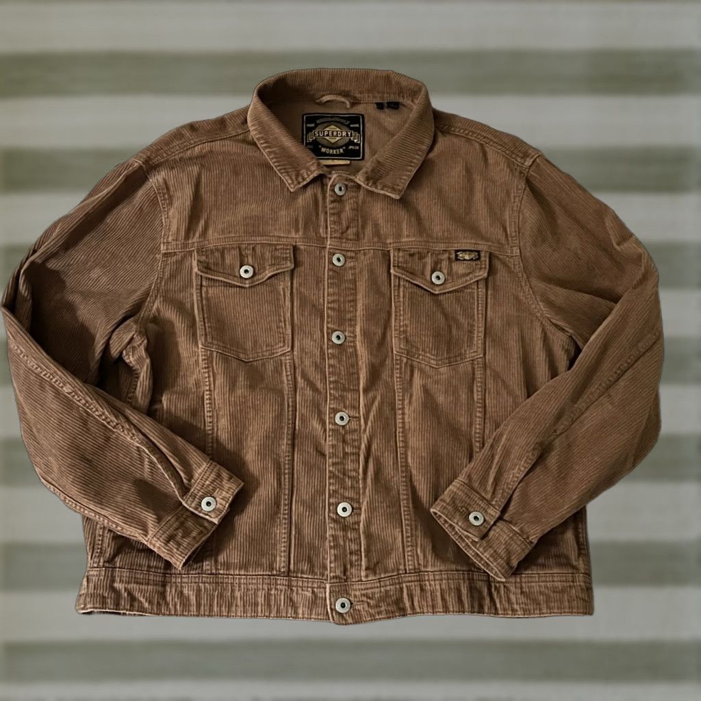 Superdry Men's Military Style Corduroy Trucker Jacket Winter 3XL Brown  Casual