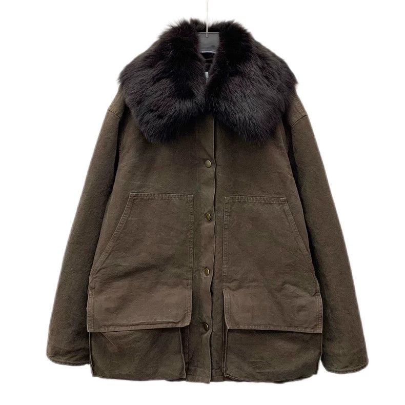 Prada 24 Brown Cotton Fur Collar Jacket