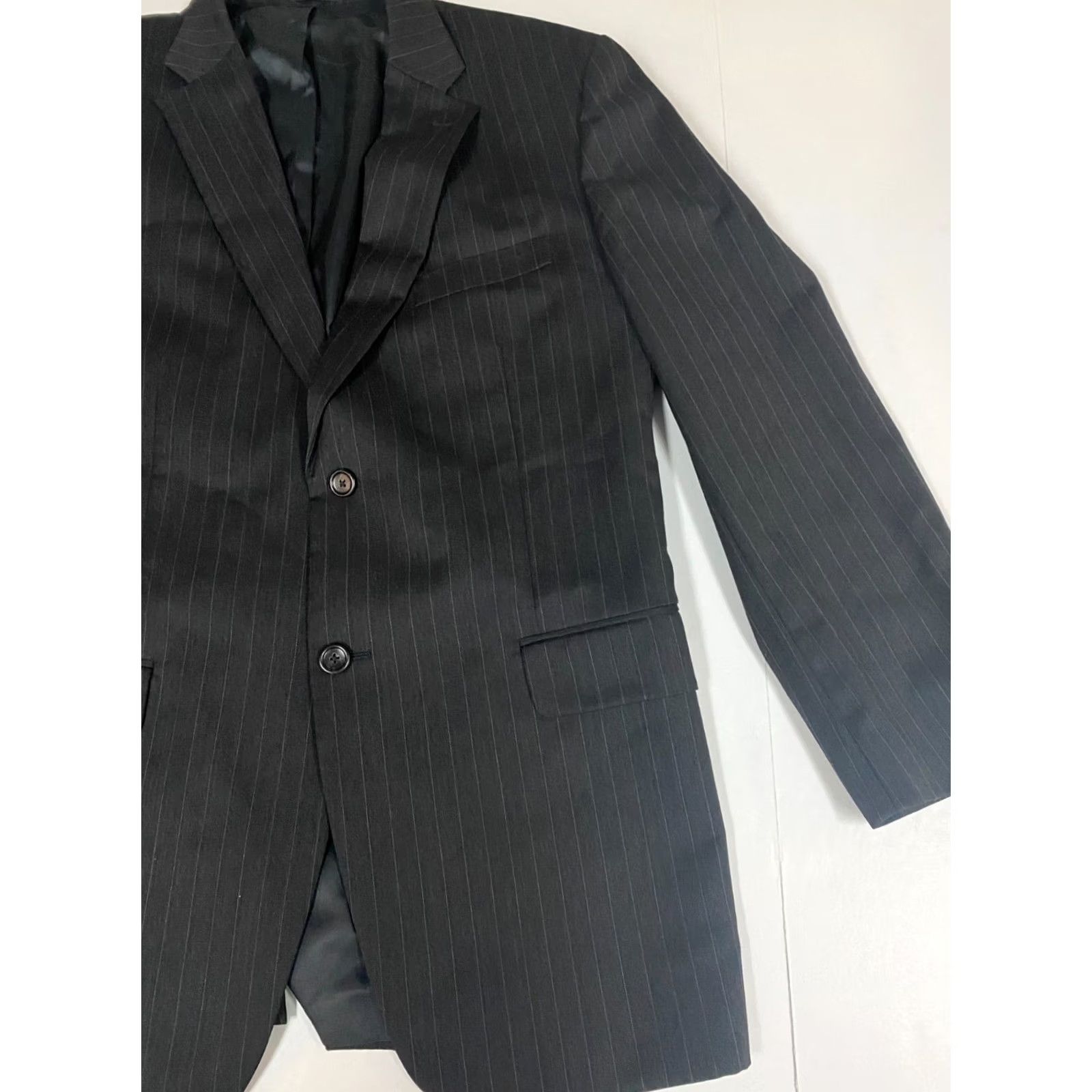 Jones New York Jones New York Mens Blazer 42 Black Classic Striped Tweed Wool Polyester Jacket Coat One Button Single-Breasted Peak Lapel Mens Blazer Size 42R - 2 Thumbnail