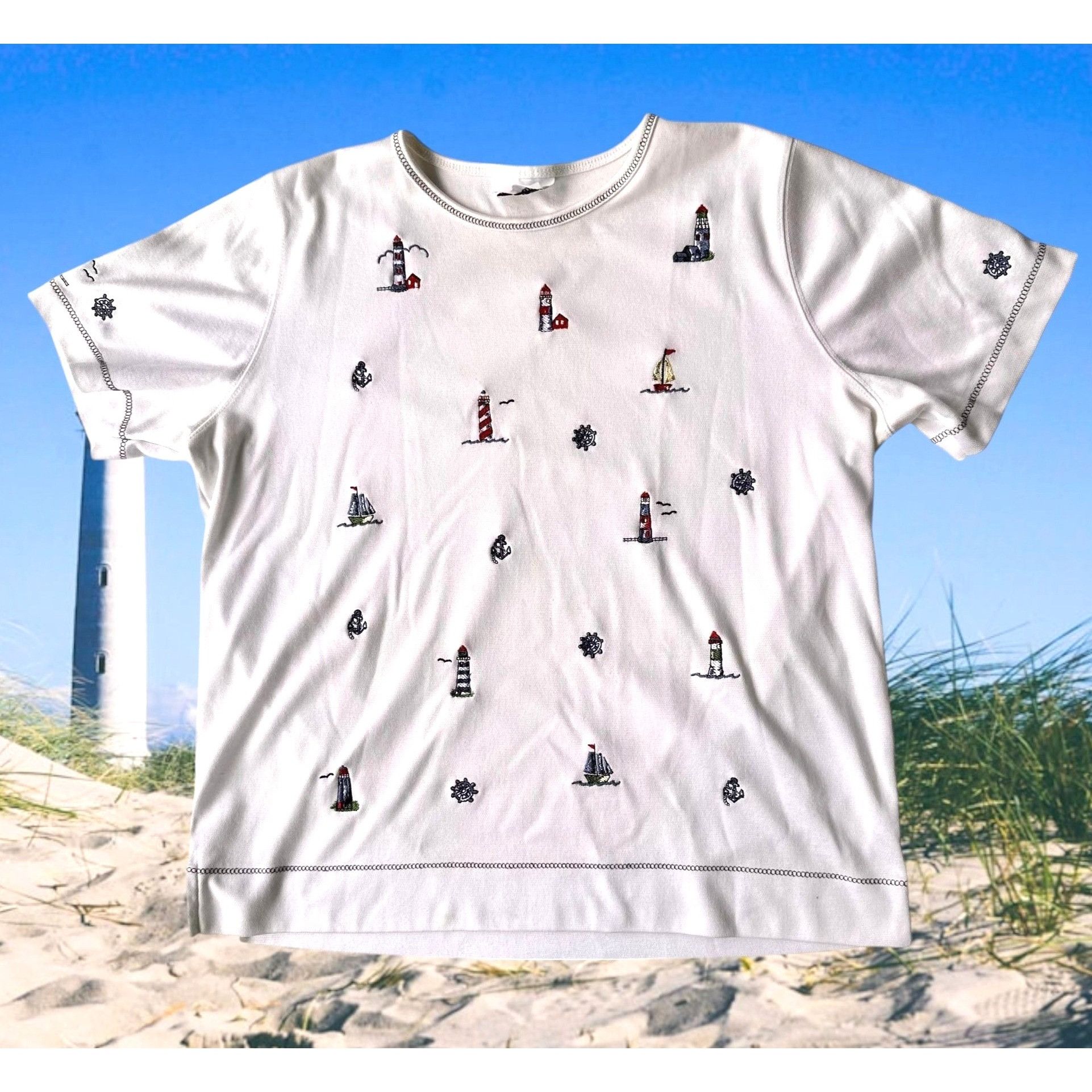 Vintage VTG Bonworth Nautical Top Medium? White LIghthouses Size M / US 6-8 / IT 42-44 - 2 Thumbnail