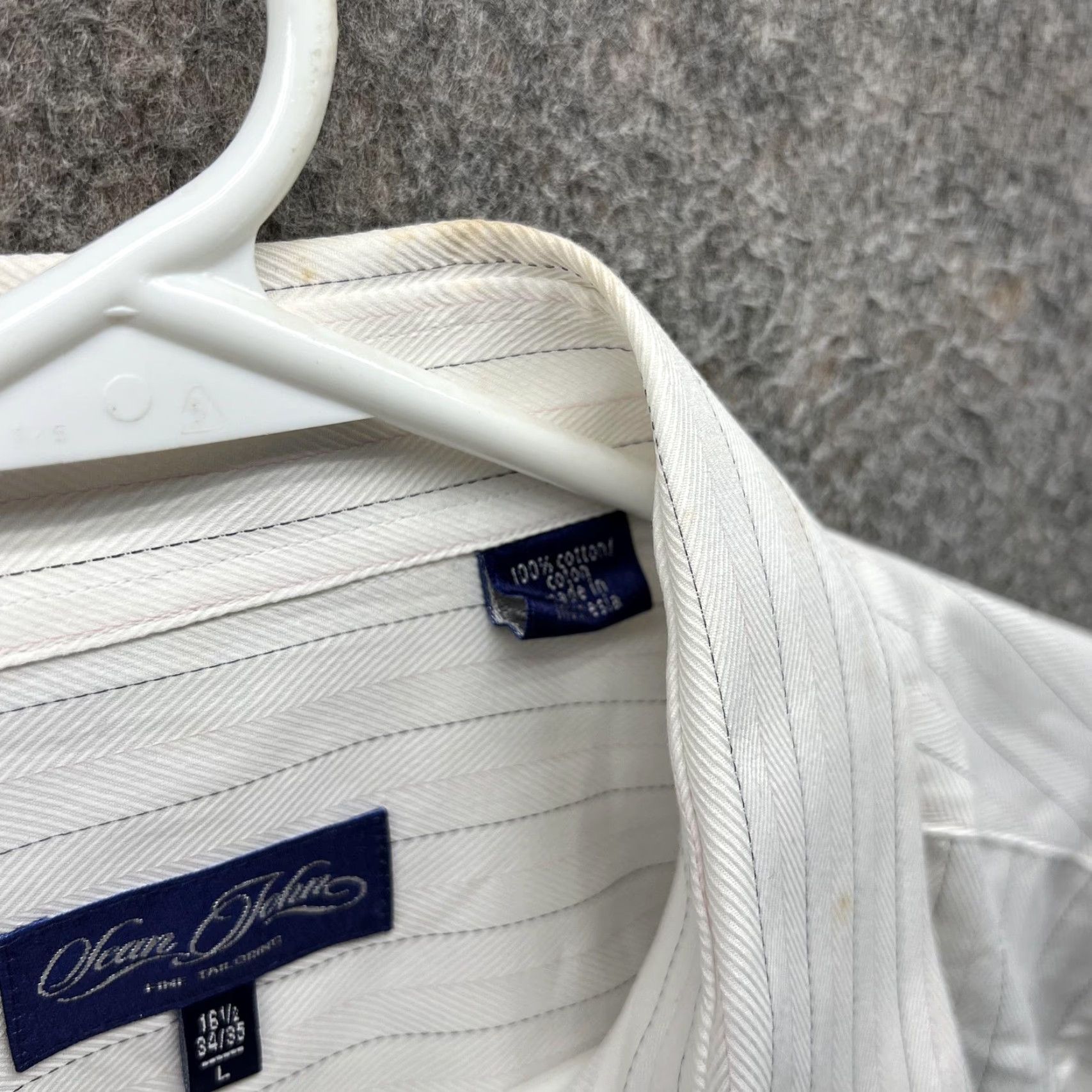 Sean John Sean John Dress Shirt Mens 16.5 34/35 White Stripe 100% Cotton Long Sleeve Mens 16.5 Neck 34/35 Sleeve Shirt Dress Shirt Mens Regular White Stripe 90s Size 46R - 3 Thumbnail