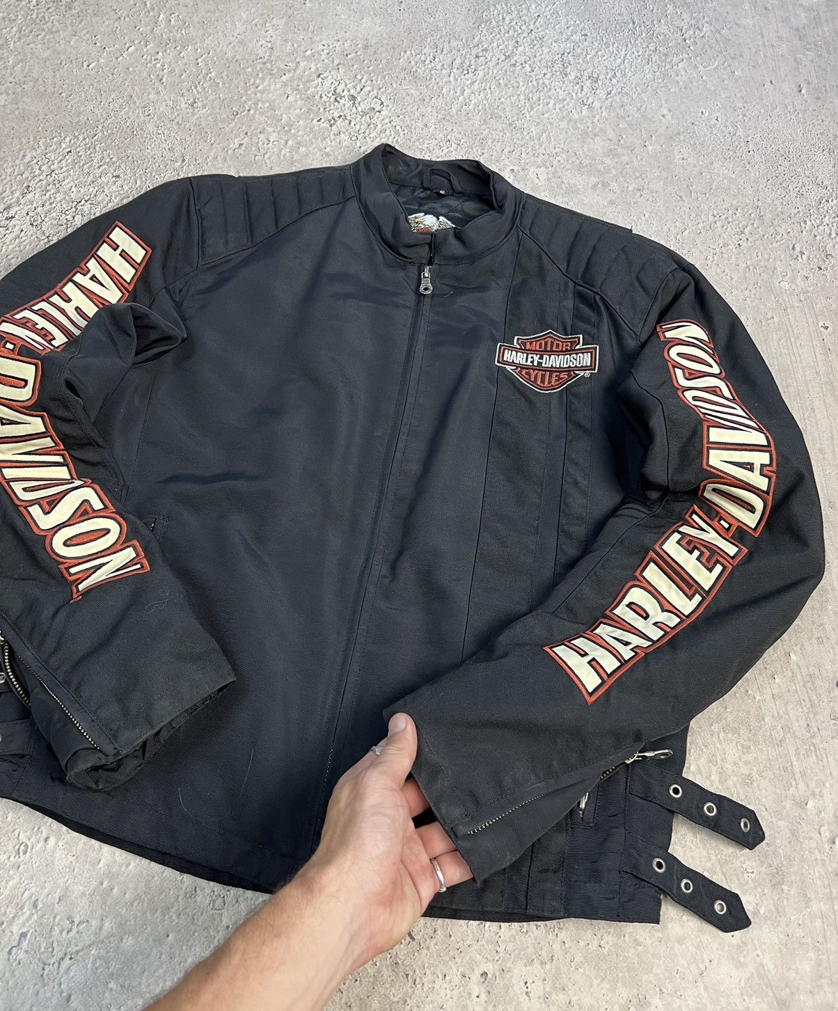 Harley-Davidson 90s ロゴ刺繍レアジャケット ヴィンテージ Vintage 90s Black & Orange Reversible Harley Davidson Embroidered