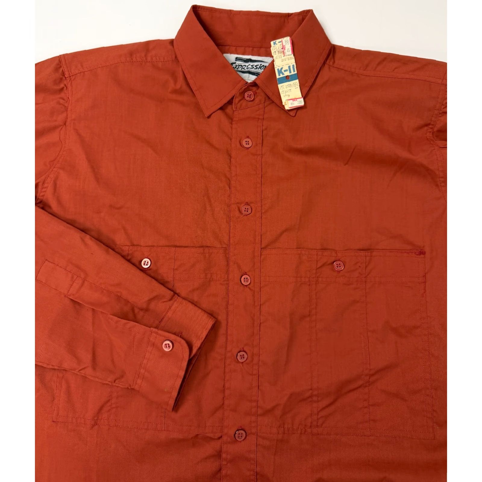 Vintage VINTAGE Expressions Button-Up Shirt Men L Orange 80s 90s Slim Long Sleeve Collared New Size US L / EU 52-54 / 3 - 2 Thumbnail