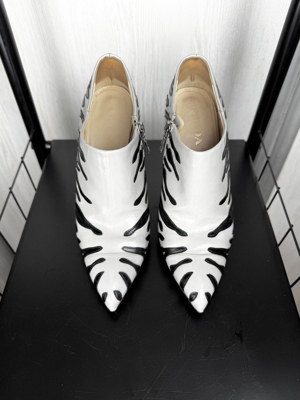 Prada Prada Grey Black Leather Tiger Stripe Ankle Boots size 36.5 Size US 6.5 / IT 36.5 - 7 Thumbnail