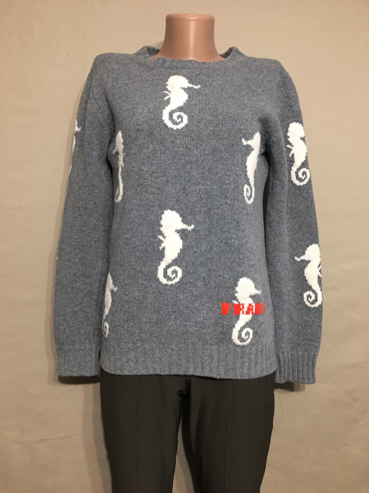 Prada PRADA Grey Seahorses Wool Cashmere Sweater Size IT 44 Size M / US 6-8 / IT 42-44 - 2 Thumbnail