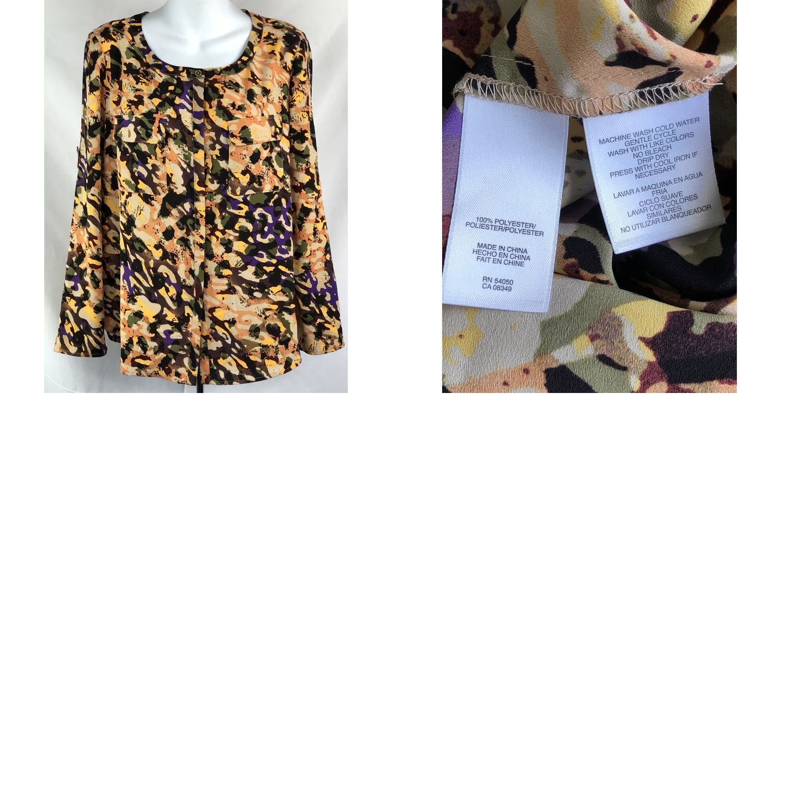 Anne Klein Anne Klein Blouse Shirt M Multicolor Geometric Long Sleeve Roll Tab Button Front Round Neck Women's Size M / US 6-8 / IT 42-44 - 8 Thumbnail