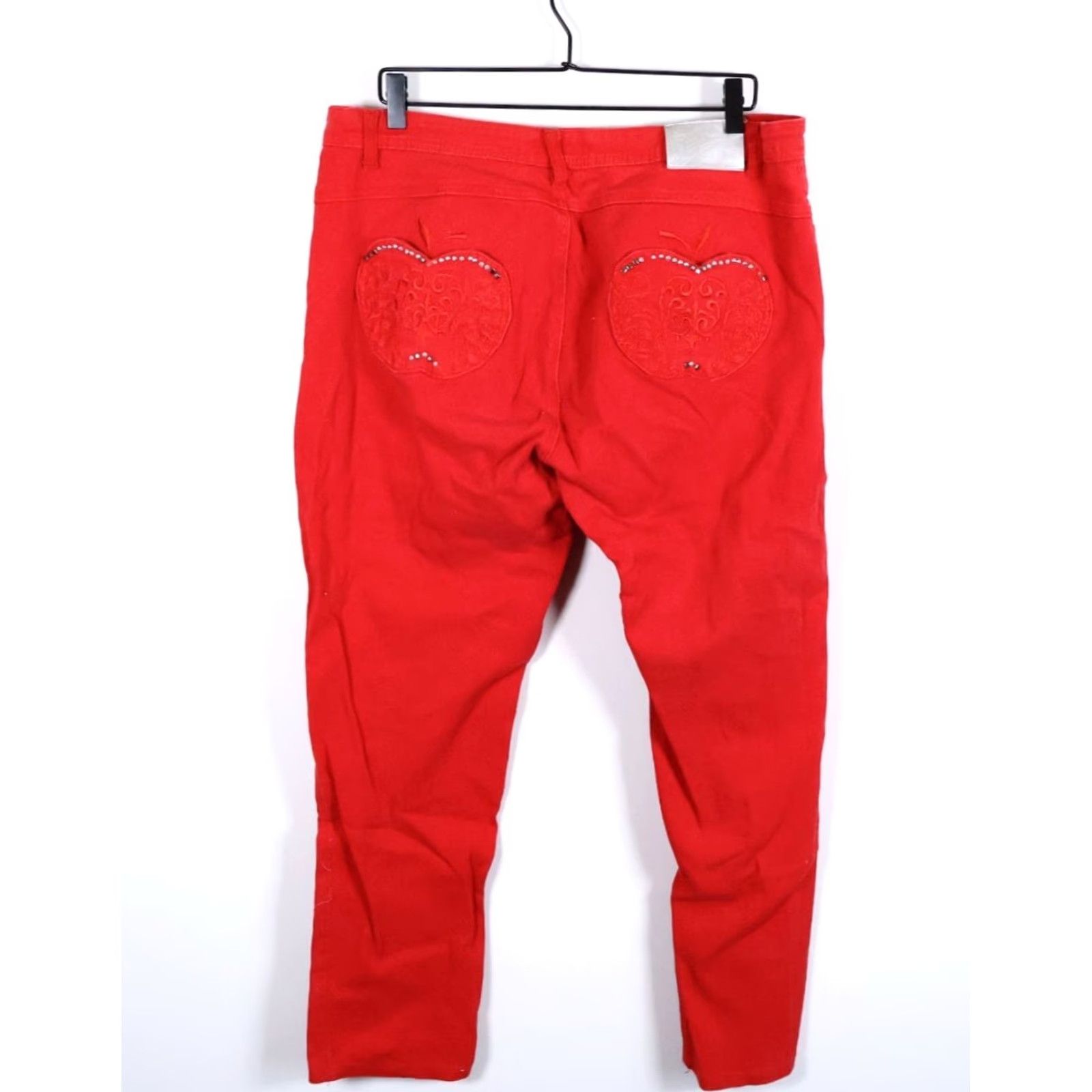 Vintage VINTAGE Apple Bottoms Jeans Women's 14 (38 x 29) Red Embellished Rhinestones Stretch Denim Size 36" / US 14 / IT 50 - 2 Thumbnail
