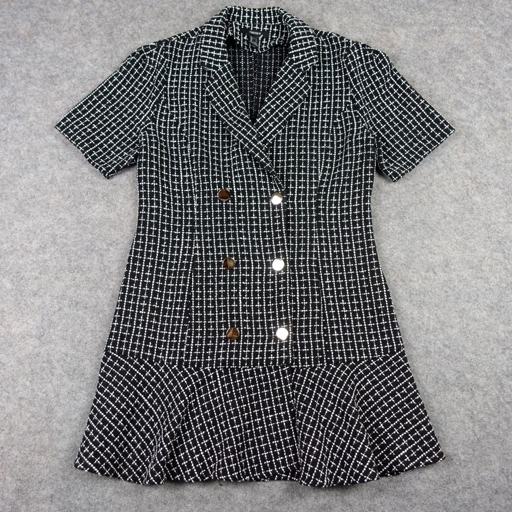 Forever 21 FOREVER 21 Dress Womens L Black Check Tweed Blazer Fit & Flare Jacket Y2K VT Dress Size L / US 10 / IT 46 - 2 Thumbnail